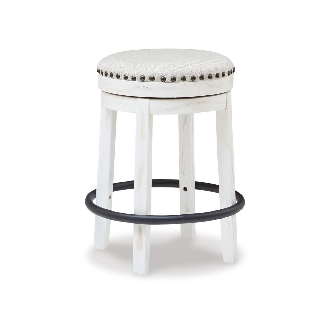 Saltoro Sherpi Zane 24 Inch Backless Swivel Counter Stool, Round White Seat, White Wood-